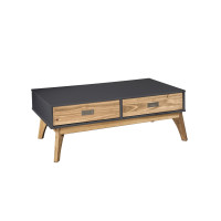 Manhattan Comfort CS96809 Rustic Mid-Century Modern 2-Drawer Jackie 1.0 Coffee Table  in Dark Grey and Natural Wood